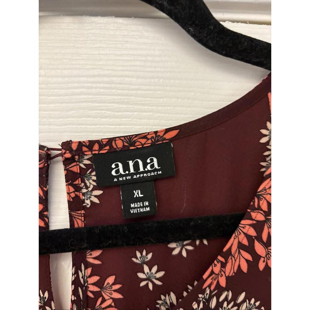 A.N.A. Burgundy Sheer Ruffled Top Blouse Long Bell Sleeves Sz XL. Work. Office - Picture 5 of 9